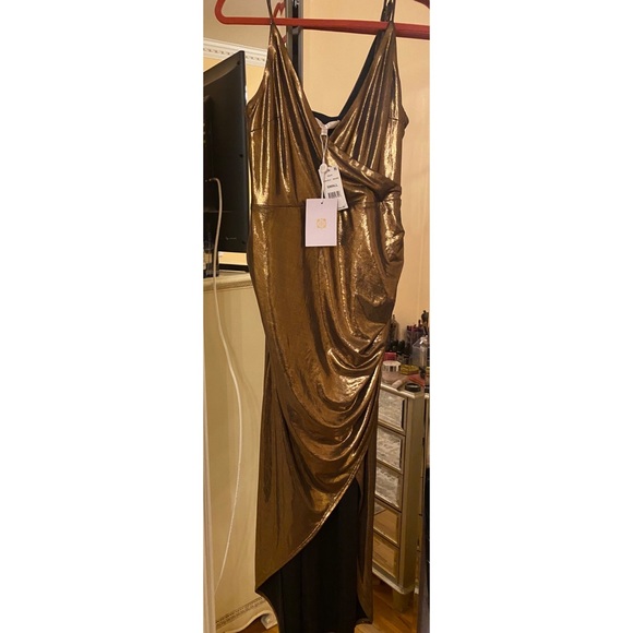 Zara Dresses & Skirts - Bronze metallic gown with slit high low hem!